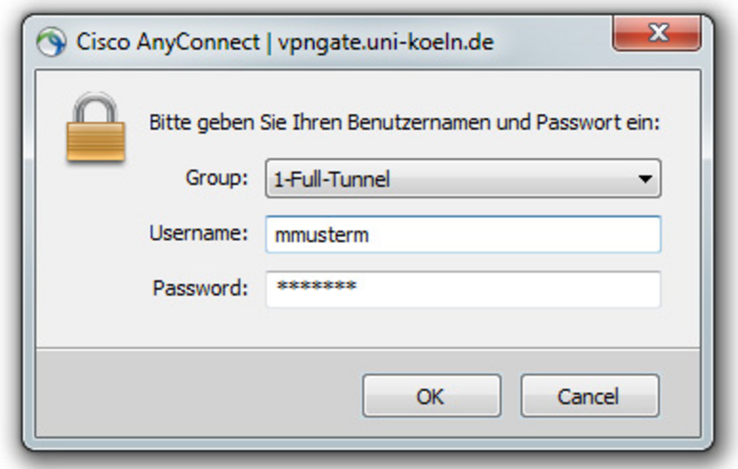 Screenshot 1: Anmeldfenster VPN-Client 