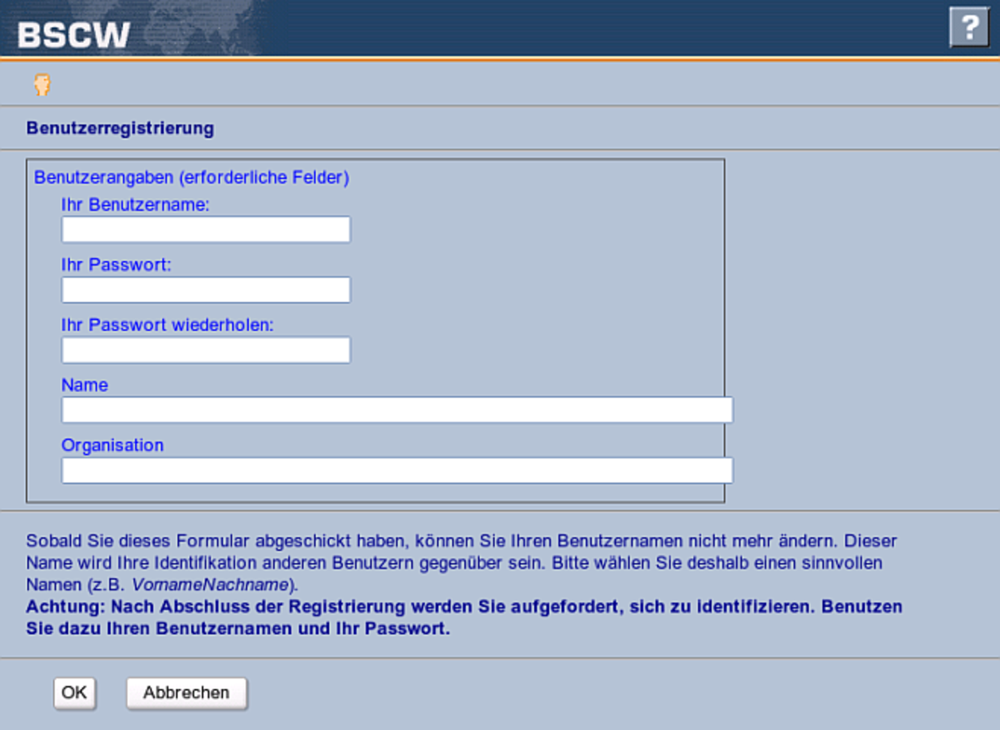 Screenshot: Benutzerregistrierung